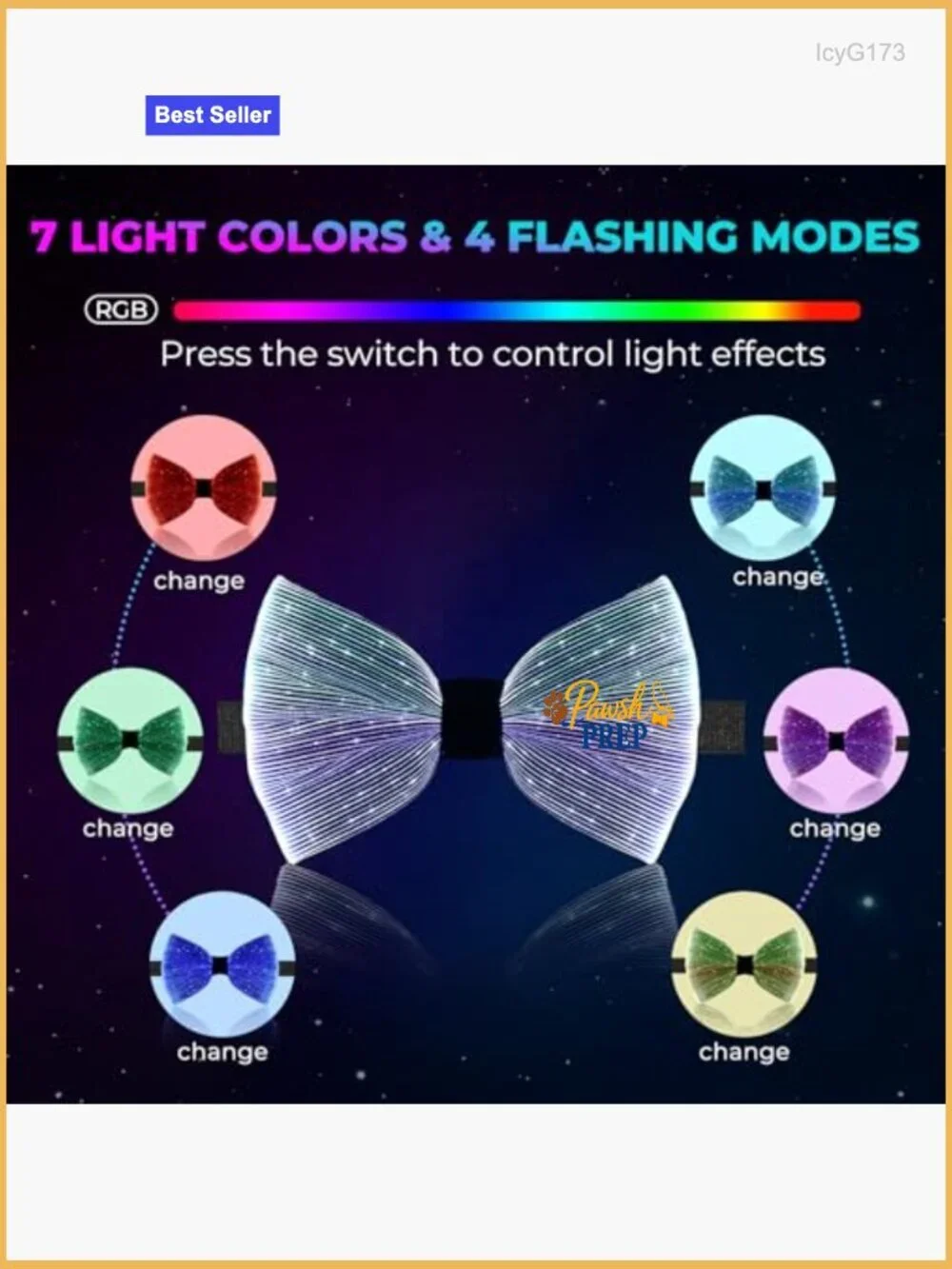 LED Light Up Bow Tie Adjustable Neckband 7 Colors Formal Party Accessory